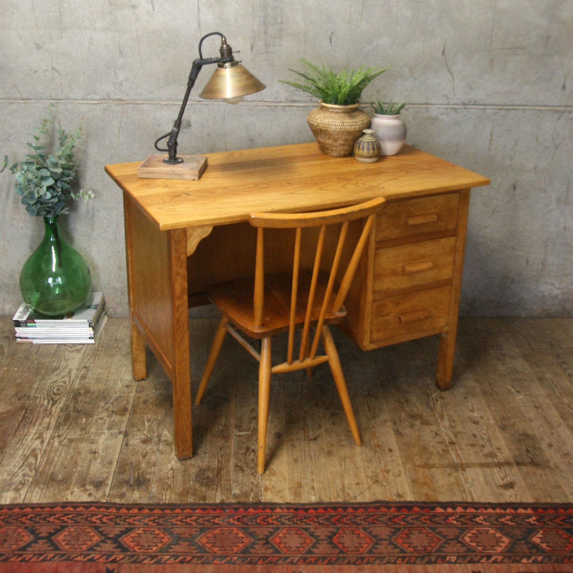 Small Mid Century Oak School Desk - 1505a – Mustard Vintage