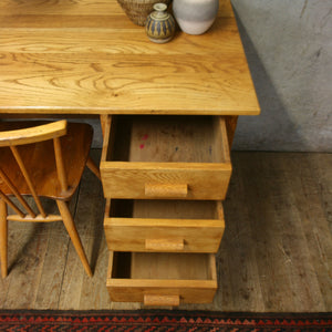 Small Mid Century Oak School Desk - 1505a