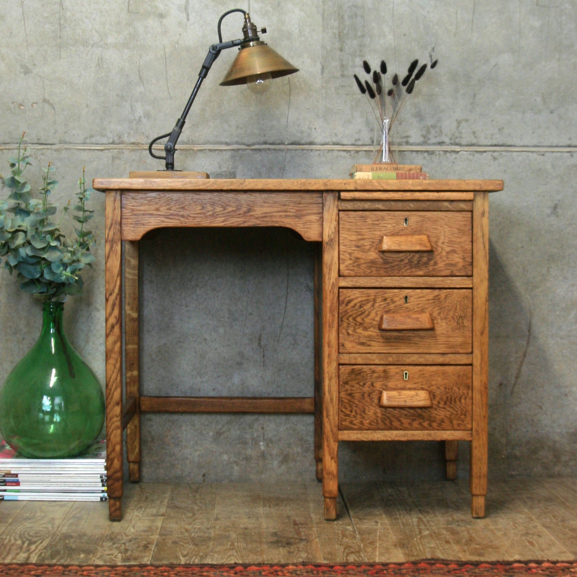Small Rustic Oak School Desk - 0502d – Mustard Vintage