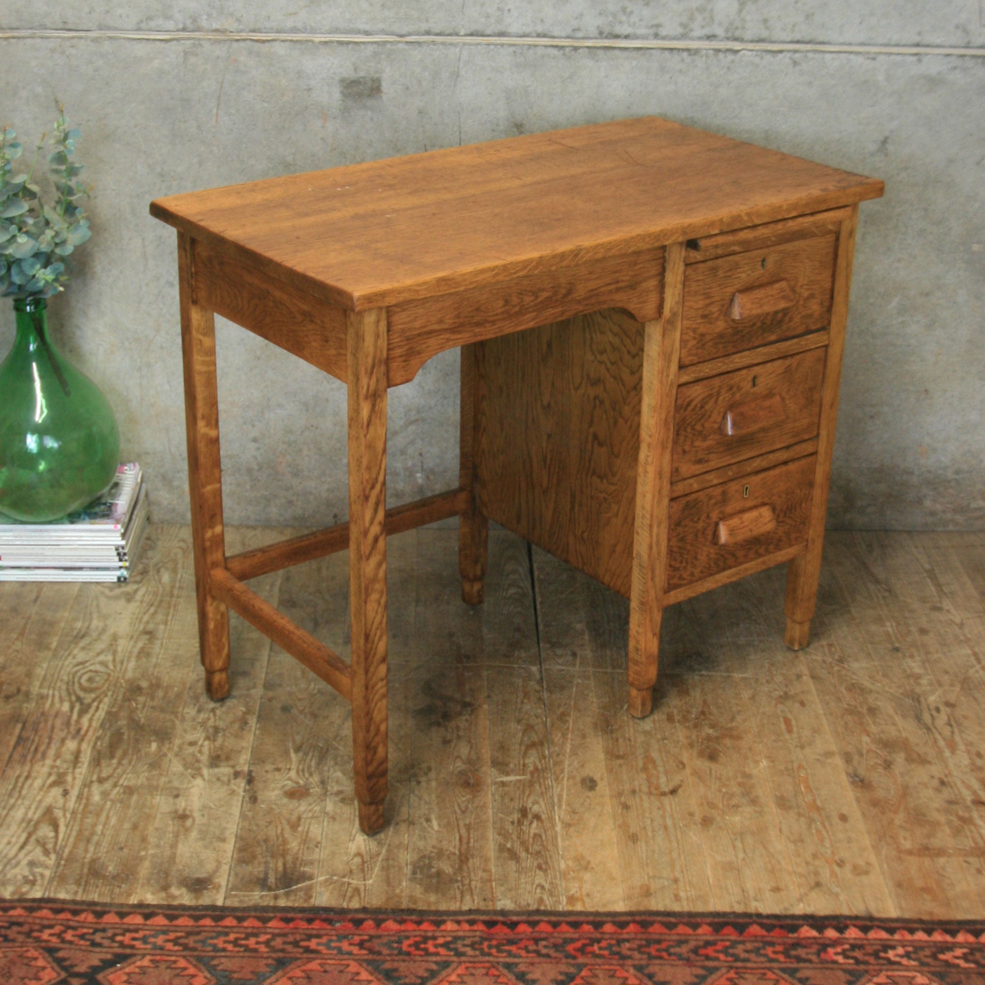 Small Rustic Oak School Desk - 0502d – Mustard Vintage