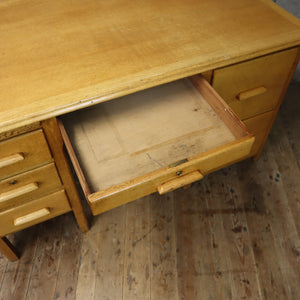 Large Mid Century Oak Pedestal Desk - 1202i