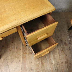 Large Mid Century Oak Pedestal Desk - 1202i
