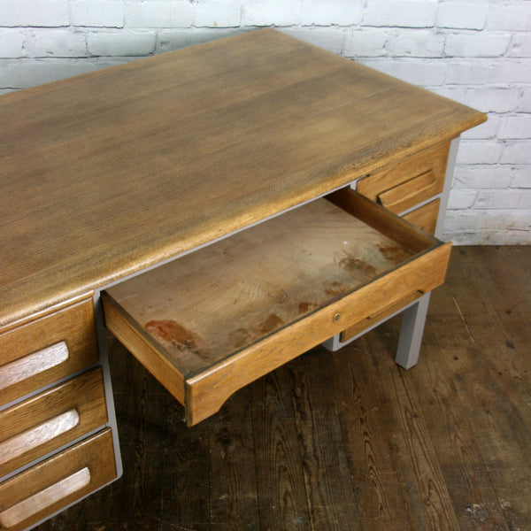 Vintage Painted Oak Twin Pedestal Desk