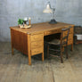 Large Vintage Oak School Teachers Desk