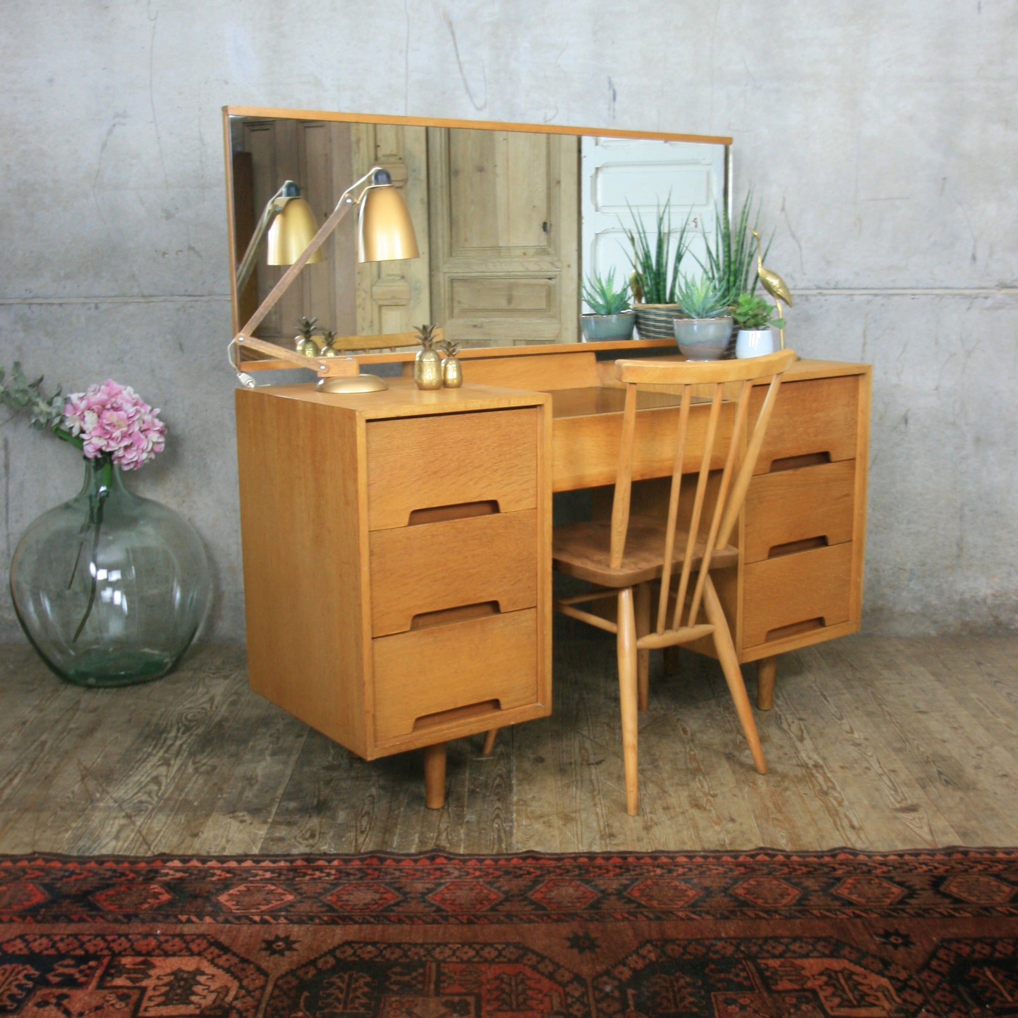 Mid Century Stag Oak Dressing Table / Desk – Mustard Vintage