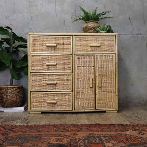 Vintage Boho Rattan & Bamboo Chest of Drawers / Cabinet  - 1706b