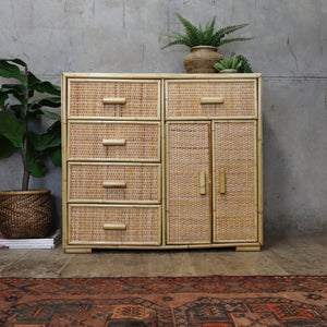 Vintage Boho Rattan & Bamboo Chest of Drawers / Cabinet  - 1706b