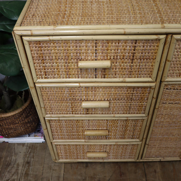 Vintage Boho Rattan & Bamboo Chest of Drawers / Cabinet  - 1706b