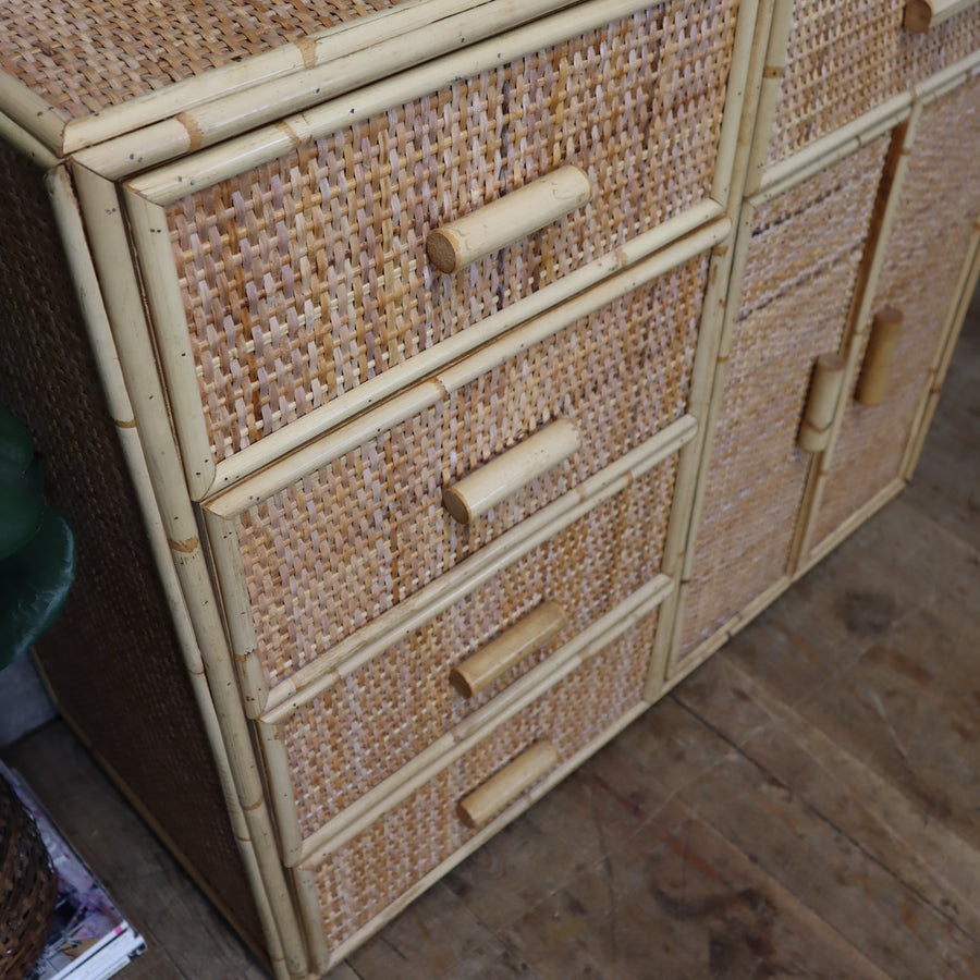 Vintage Boho Rattan & Bamboo Chest of Drawers / Cabinet  - 1706b