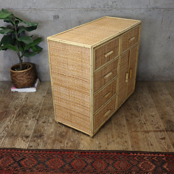 Vintage Boho Rattan & Bamboo Chest of Drawers / Cabinet  - 1706b