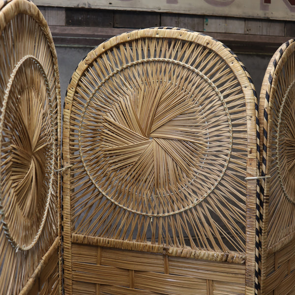 Vintage Rattan & Wicker Boho Folding Screen - 2710d