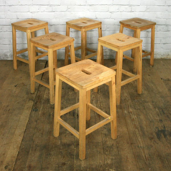 Vintage Elm & Beech School Laboratory Stools