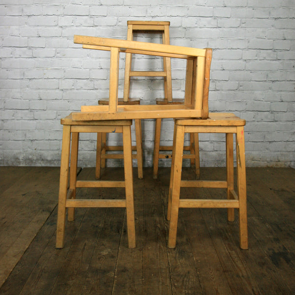 Vintage Elm & Beech School Laboratory Stools