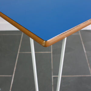 Reclaimed Hairpin Desk / Table - Blue Top/White Legs