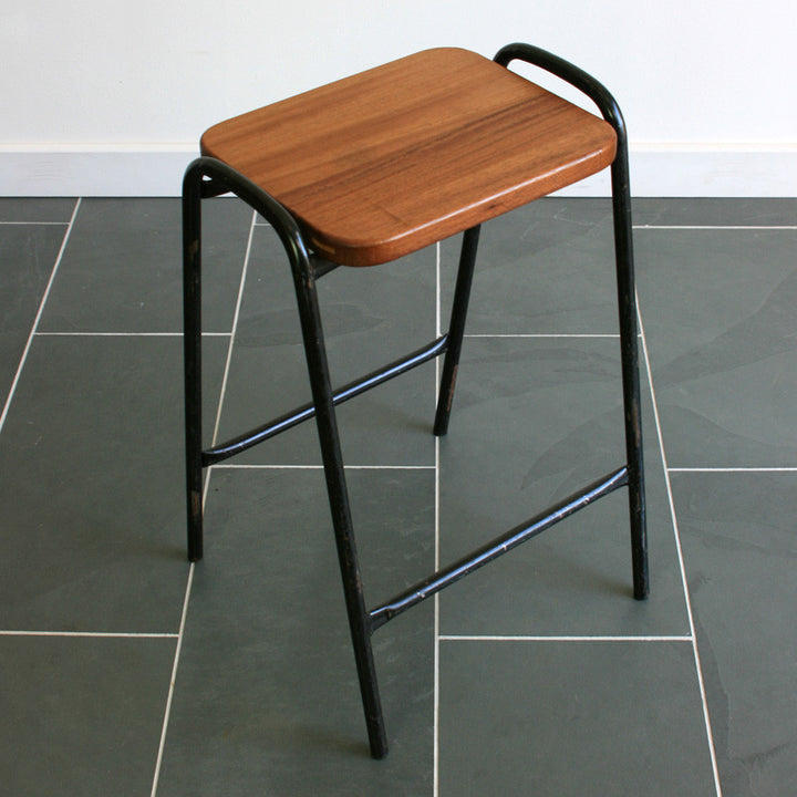 Vintage Reclaimed Iroko School Laboratory Stacking Stools x 1