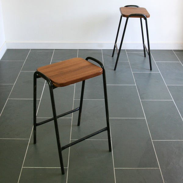 Vintage Reclaimed Iroko School Laboratory Stacking Stools x 1