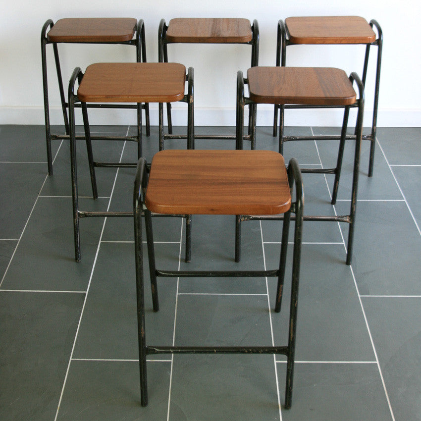 Lab Stool Stackable Set of 6 Vintage Iroko School Laboratory Stacking Stools – Mustard Vintage