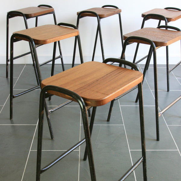 Vintage Reclaimed Iroko School Laboratory Stacking Stools x 1