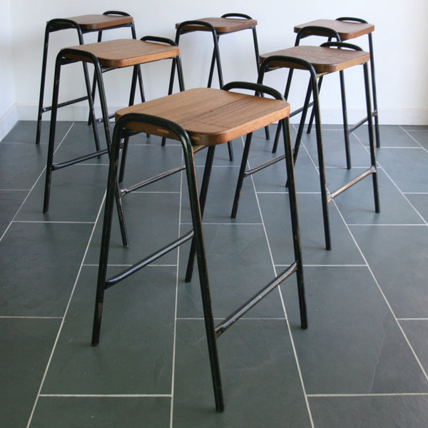 Vintage Reclaimed Iroko School Laboratory Stacking Stools x 1