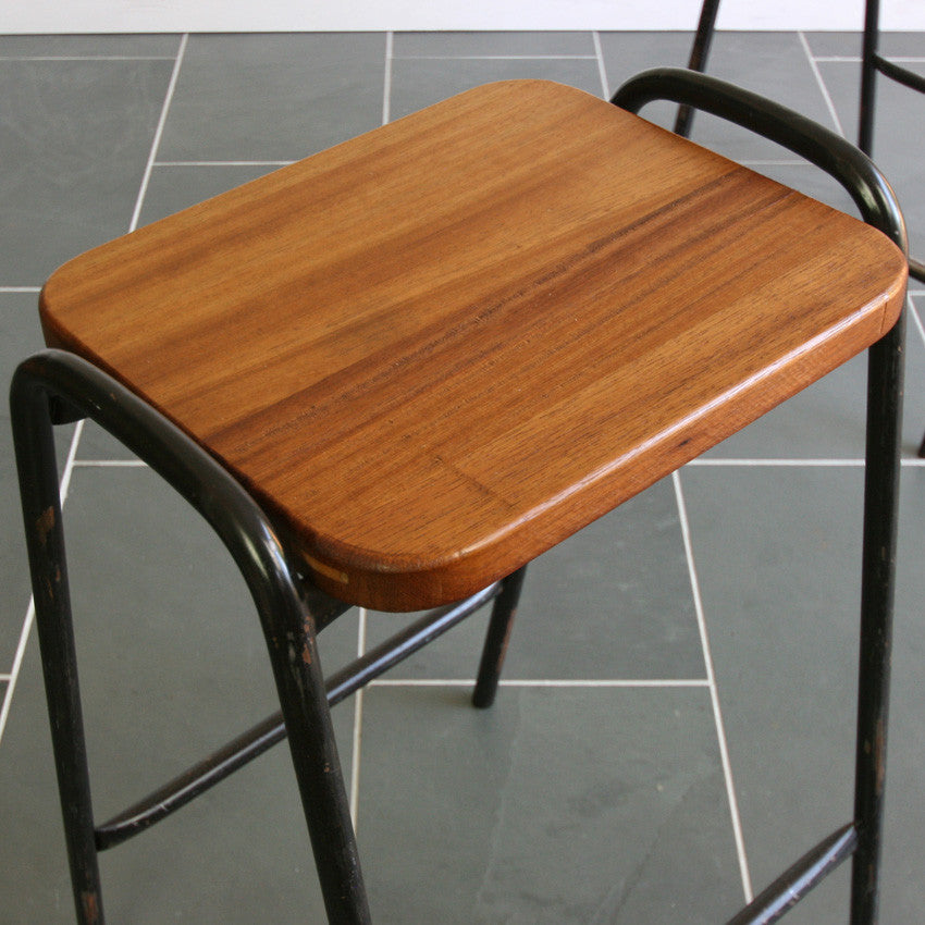 Set of 6 Vintage Iroko School Laboratory Stacking Stools – Mustard Vintage