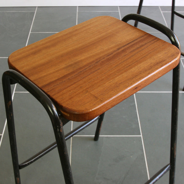 Vintage Reclaimed Iroko School Laboratory Stacking Stools x 1