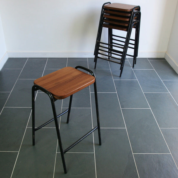 Vintage Reclaimed Iroko School Laboratory Stacking Stools x 1