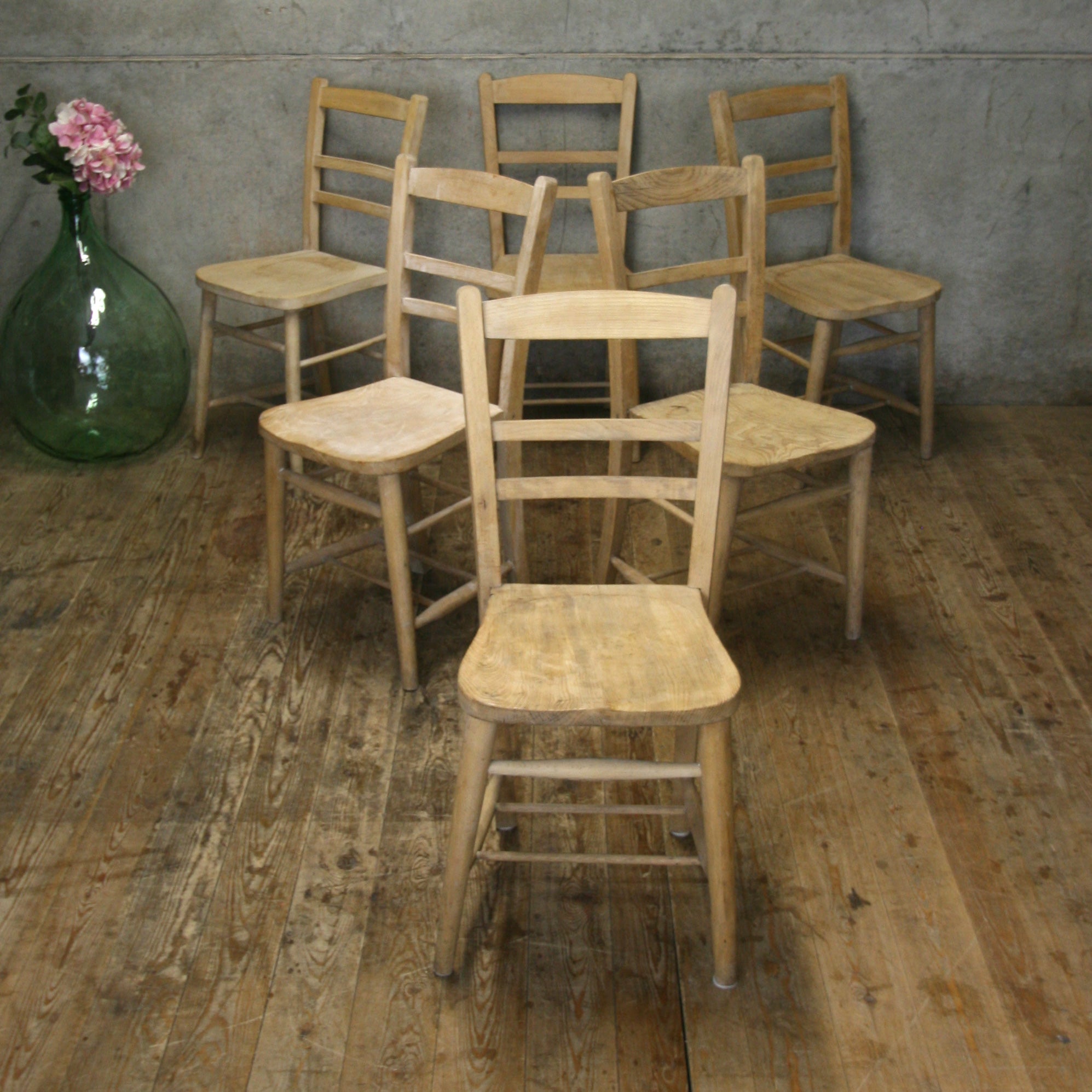 Set of Six Vintage Rustic Chairs #1502m – Mustard Vintage