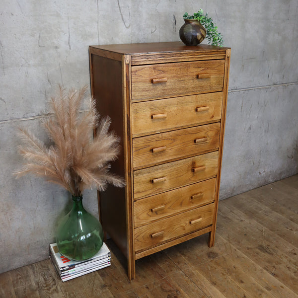 vintage_rustic_mid_century_oak_tallboy_drawers