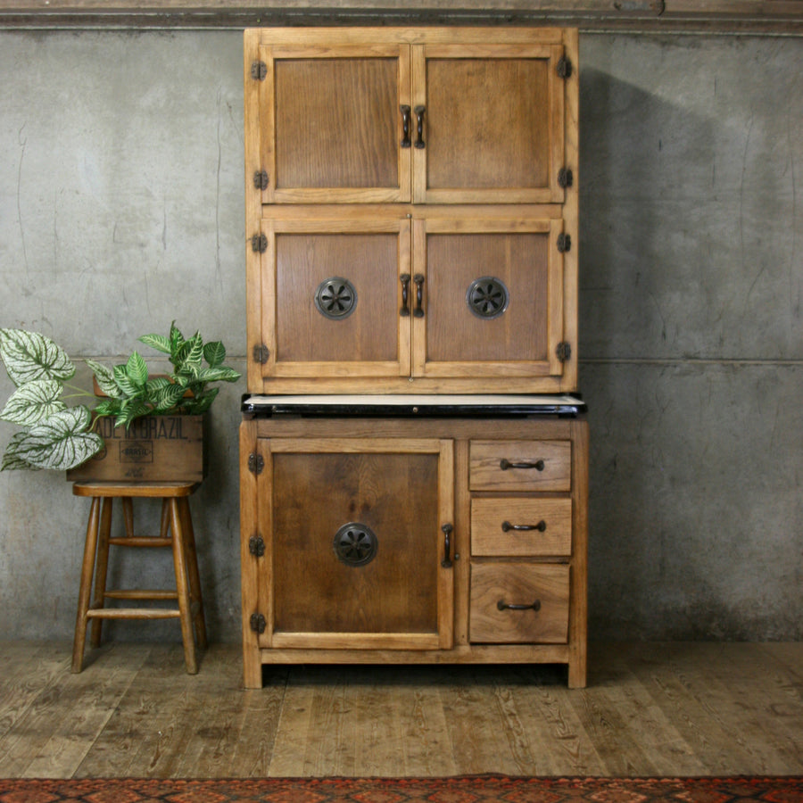 vintage_rustic_oak_hygena_kitchen_larder_pantry_hoosier_cabinet