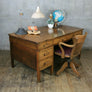 Large Vintage Oak School Teachers Desk