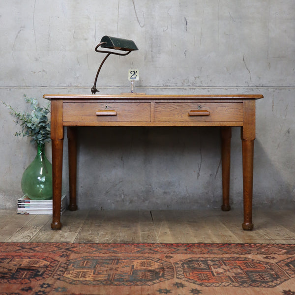 Vintage Rustic Oak Library School Desk - 1504e