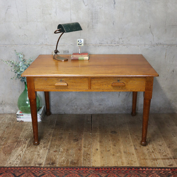 Vintage Rustic Oak Library School Desk - 1504e