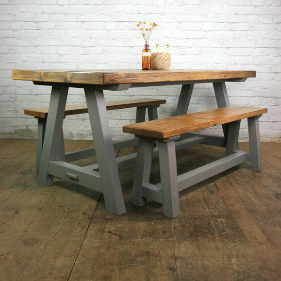 Reclaimed A-frame Rustic Trestle Table & Benches