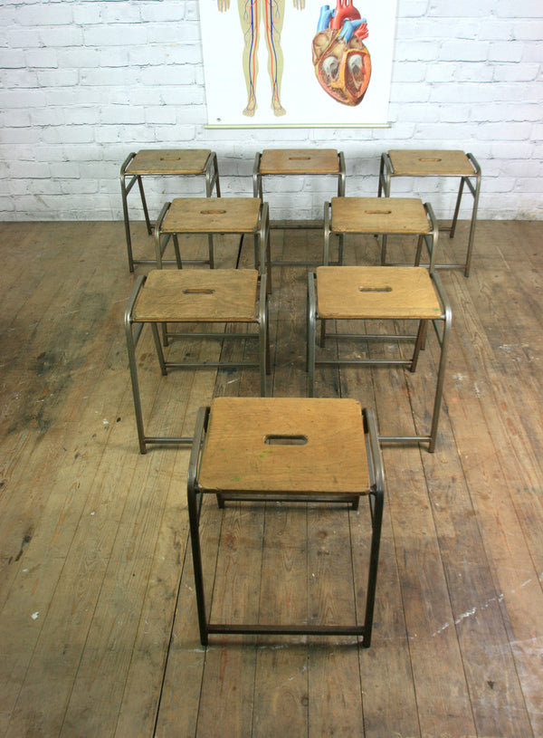 8 Vintage School Laboratory Stacking Stools