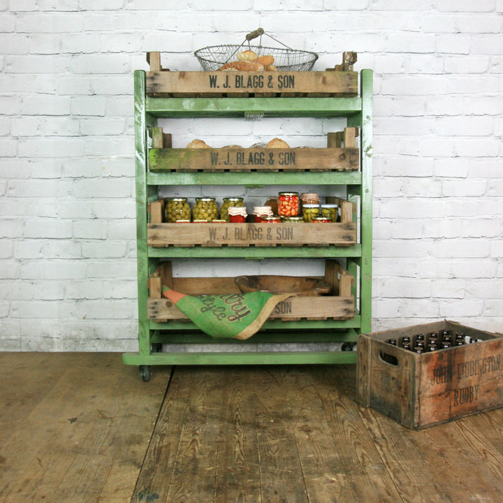 Rustic Shoe Trolley Shelving *Green*  Retail Shop Display