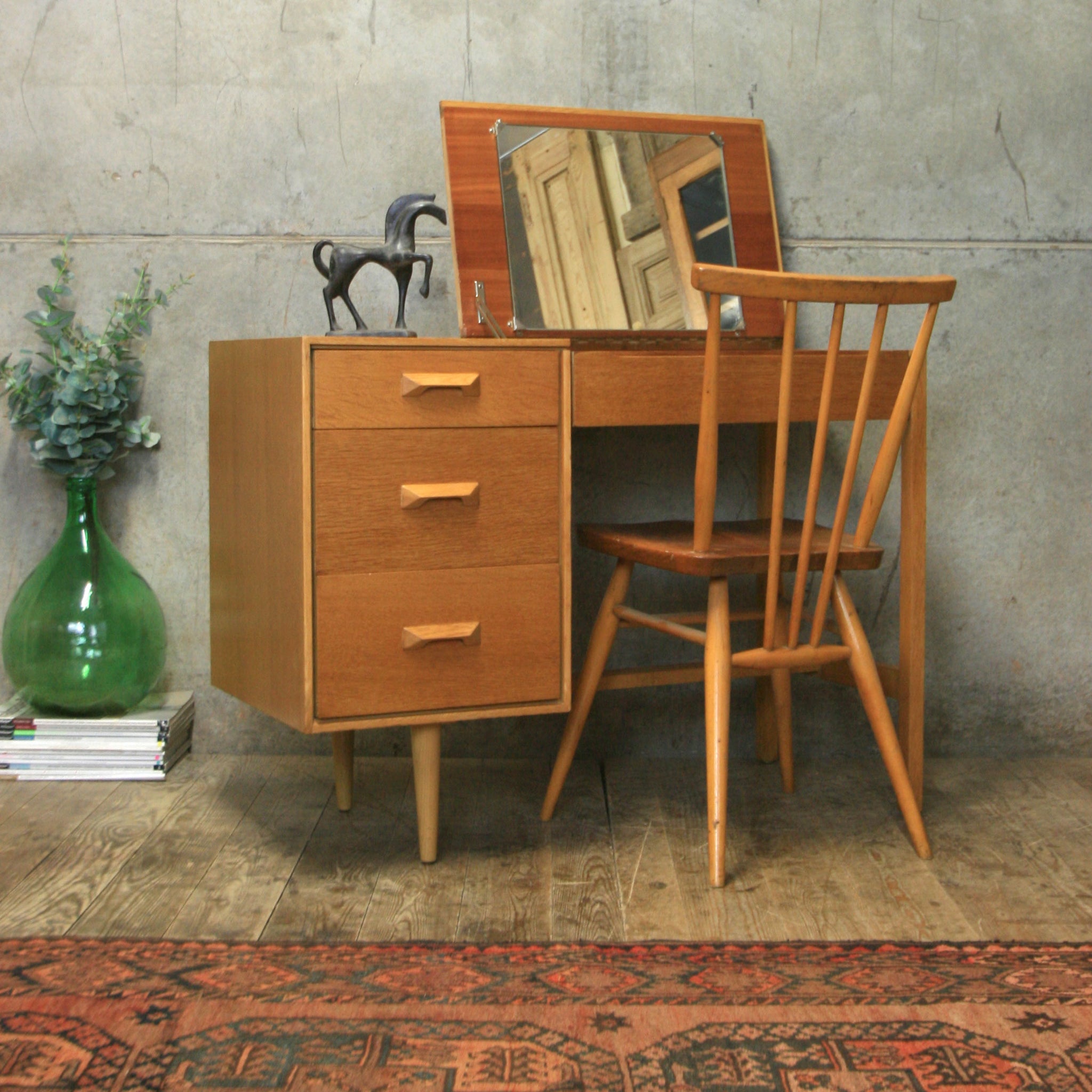mid century modern dressing table Mid-Century Wooden Makeup Vanity Set Dressing Table, Walnut / 47.2 in