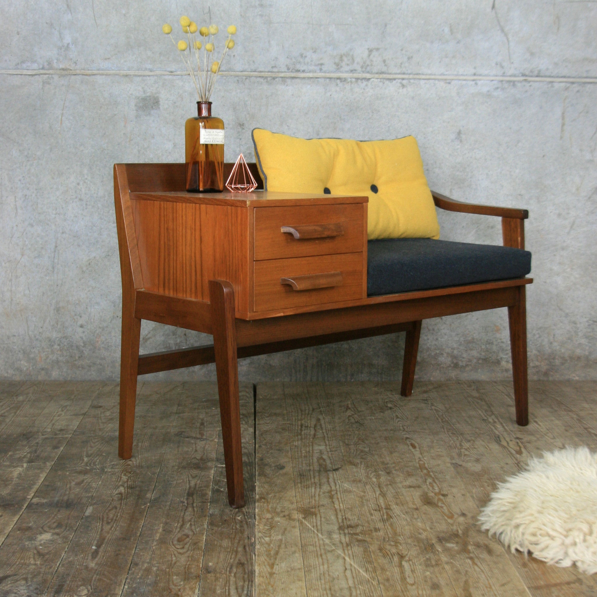 Vintage Chippy Heath Teak Telephone Seat – Mustard Vintage