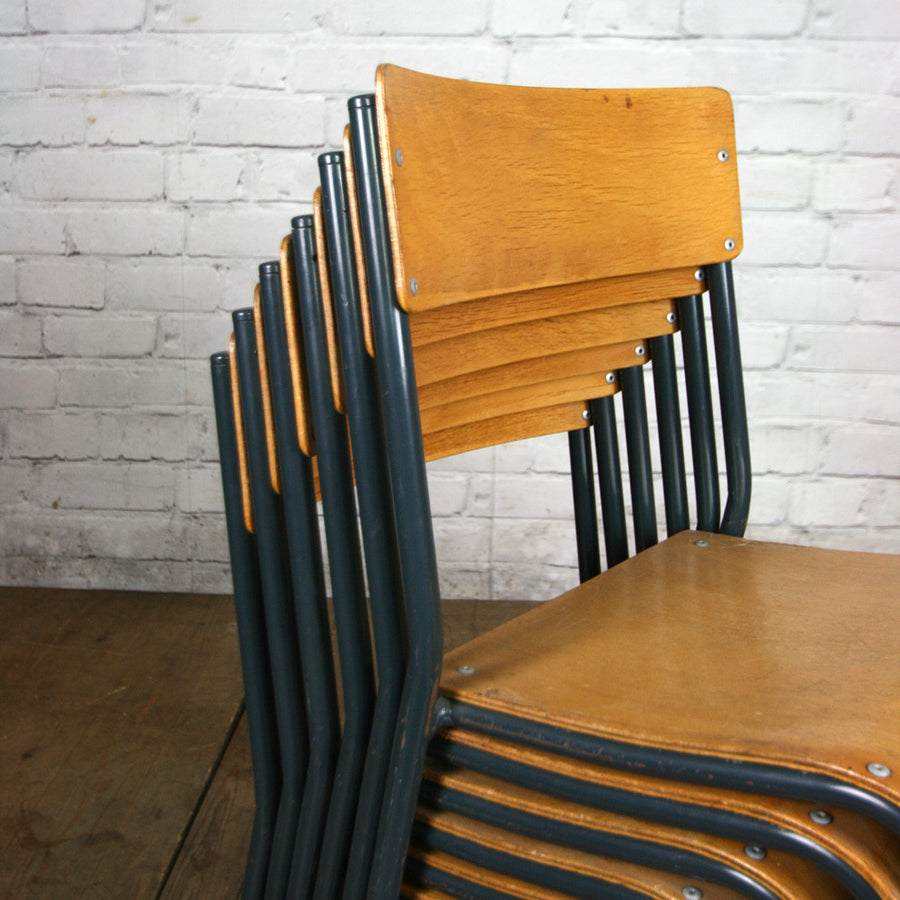 A set of 4 x Vintage Tubular Steel Junior School Stacking Chairs - BLUE