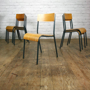 A set of 4 x Vintage Tubular Steel Junior School Stacking Chairs - BLUE