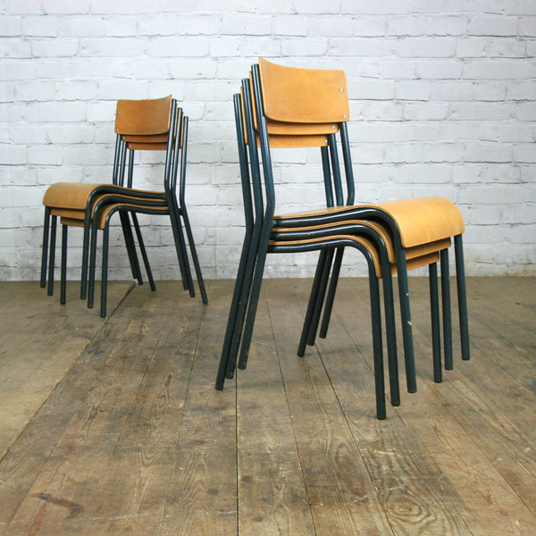 A set of 4 x Vintage Tubular Steel Junior School Stacking Chairs - BLUE
