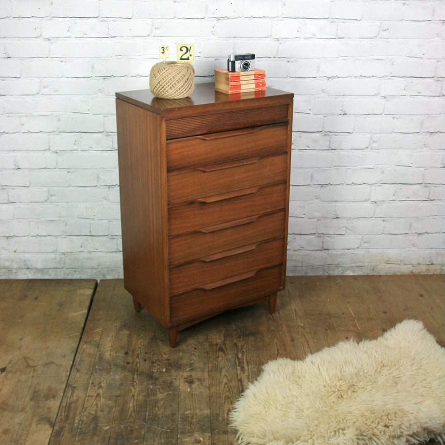 Vintage Mid Century Afromosia Tallboy Chest of Drawers