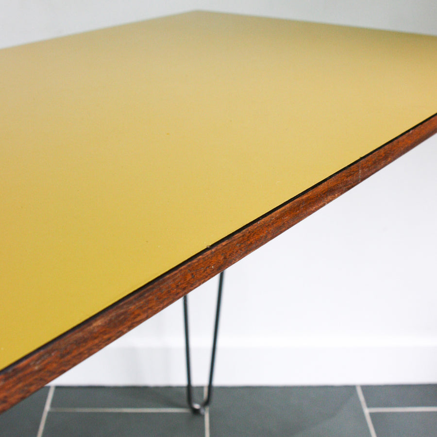 Reclaimed Hairpin Desk / Table - Yellow Top/Steel Legs